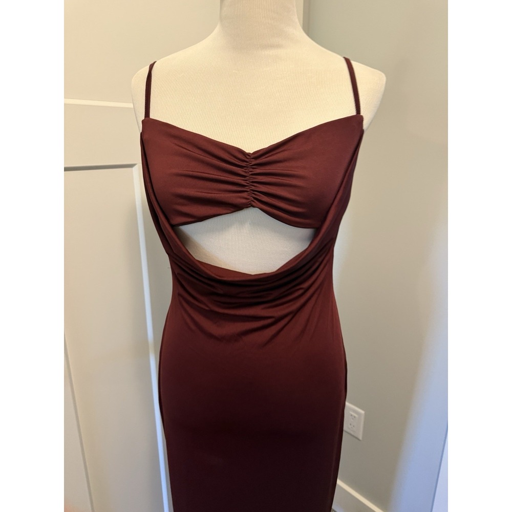 Midi Cut Out‎ Dress Wine Wedding Guest Size Large - Picture 2 of 6